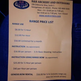 Range Price List (as of 12/15)