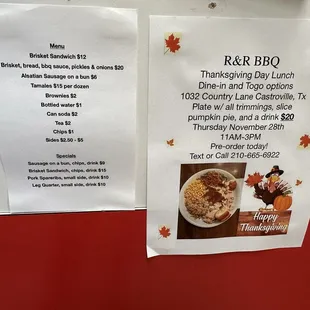 Menu and Thanksgiving menu! 7/2024