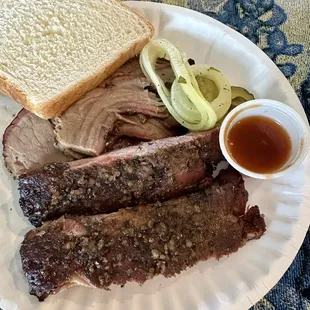 BBQ plate of brisket and pork spareribs  7/2024
