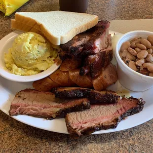 3 meat plate $11.75 - voted best BBQ in Erath Co.