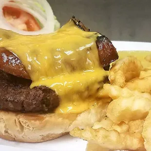 2018 Opening Day Special: 1/2 lb Cheeseburger topped with a bratwurst and cheese.