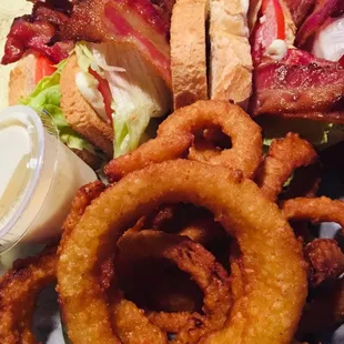 Triple Decker BLT with Onion Rings