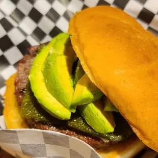 Pablo burger - roasted poblanos, avocado, cojita cheese