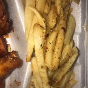 Fries topped with Parmesan Garlic
