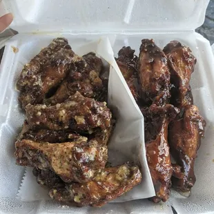 Bone in. Garlic parm (L), terriyaki (R)