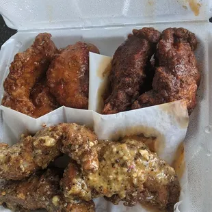 10 tenders- sweet chili (top L), spicy cajun (top R), garlic parm (bottom)