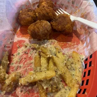 Spicy garlic boneless wings and parmesan garlic fries
