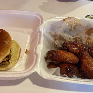 Spicy chicken sandwich and sweet and spicy wings