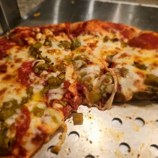 Green peppers, sausage