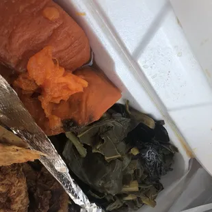 Yams and greens.