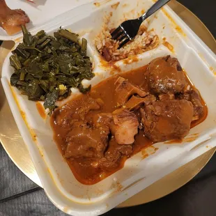 Greens smothered Oxtails Red Beans and Rice