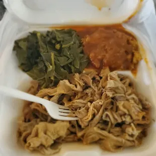 Chitterlings, greens and dressing
