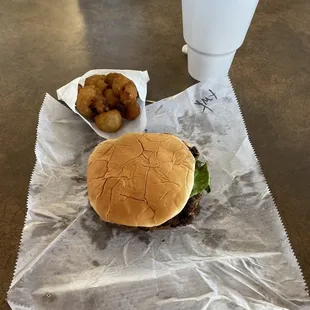 R-B special, with everything on it. Fried mushrooms and soda.