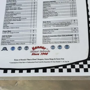 The current menu as of November 2023