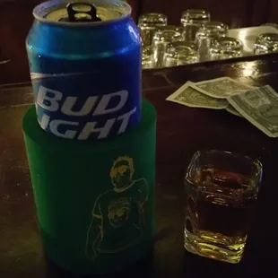 Bud light and a shot of Jameson ($9)
