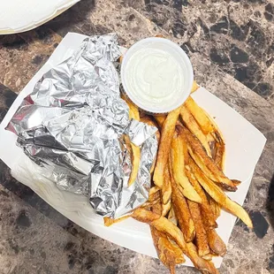 Burger &amp; fries w/ homemade ranch