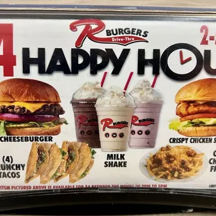 Happy hour menu 2-5pm.
