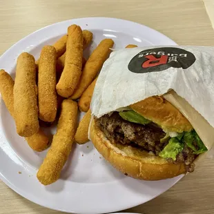 R Burger with Zucchini Sticks