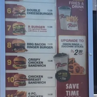 a menu for a fast food restaurant