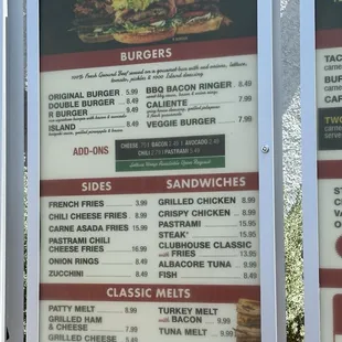 Menu board