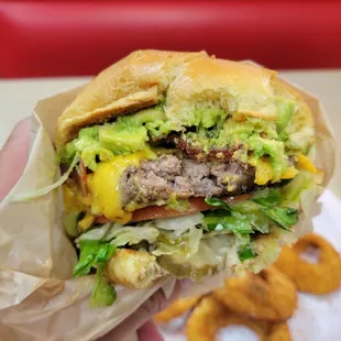 Generous portion of avocado in the self-titled R Burger.