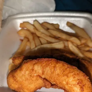 2 chicken strips and fries