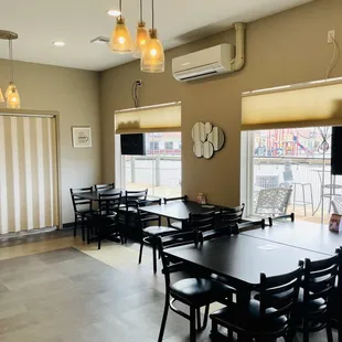 tables and chairs in a coffee shop