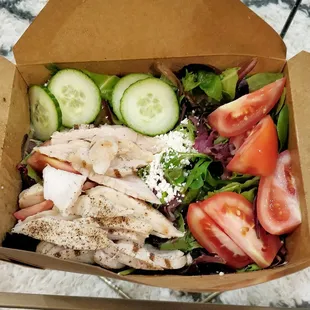 Greek salad with chicken breast. Delicious!