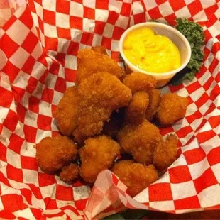 Fried cauliflower w/ cheese dipping sauce.