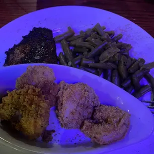 Blackened catfish and fried shrimp minus rice ...
