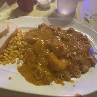 Seafood pasta with corn