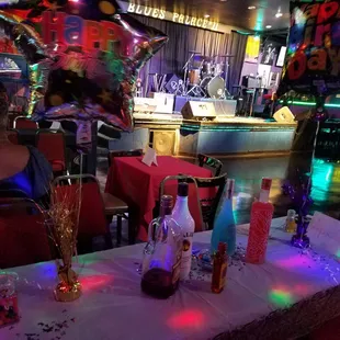 Party table &amp; stage in the background!