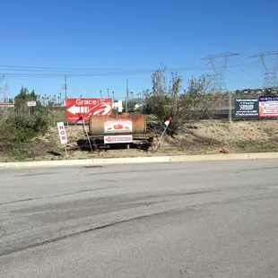 a road with signs on it
