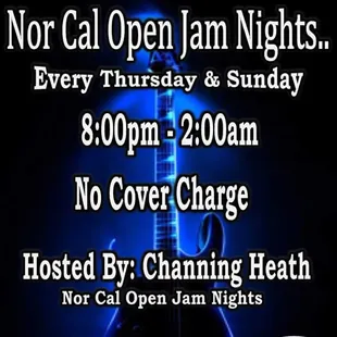 a poster for a night club called nor cal open jam nights