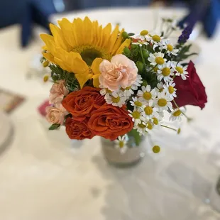 We brought in table decorations and they made sure they were perfectly arranged on the tables.