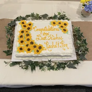 The cake was made there too-- white with raspberry filling-- and decorated to match our sunflower theme!  It was delicious!
