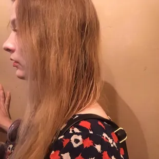 Before.  This is left over from first die,  which is impressive as I have treating my hair badly.