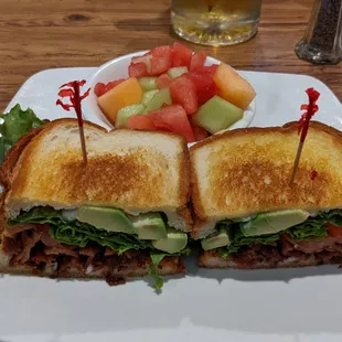 Avacado BLT with a side of fruit