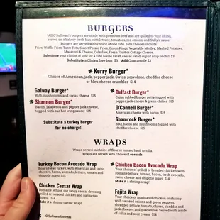 Burger and Wrap Menu 2022