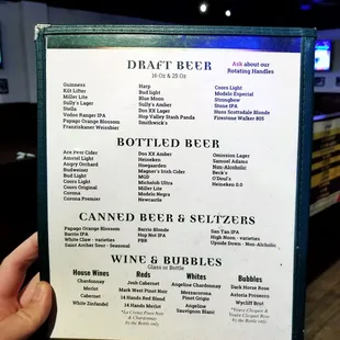 Beer and Wine Menu 2022