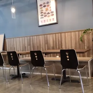 tables and chairs in a restaurant