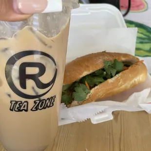 Milk Tea and  banh mi