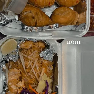 chicken pad thai and curry puff