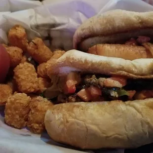 Philly Cheese Steak with tater tots.