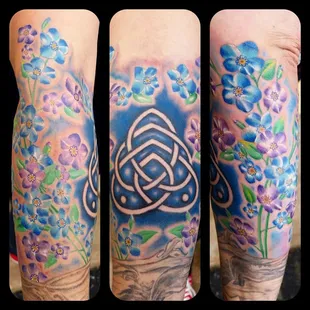Forget-me-nots and Celtic symbol for MOTHERHOOD - drawn and inked by Daniel L.