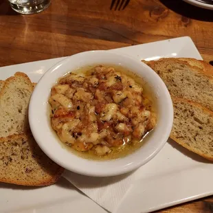 Crostini with warm cheese dip