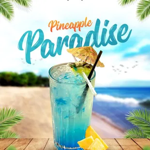  blue cocktail with a slice of orange