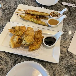 Chicken satay and Japanese style fried vegetables