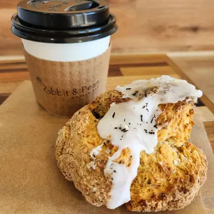 Spanish latte &amp; earl grey scone