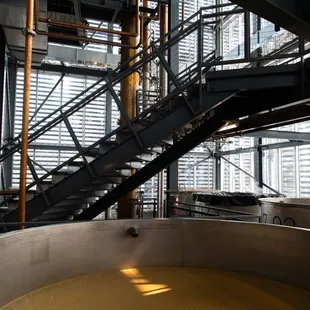 Fermentation tanks and column still.